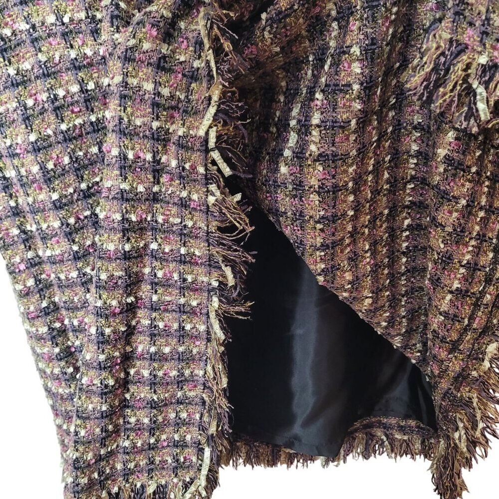 Nicole Studio Tweed Fringe Pencil Skirt Size 10 Multicolor Acrylic Polyester Ble - Picture 12 of 12
